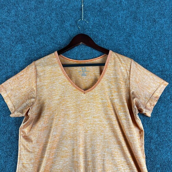 Real Essentials Top Women XL Orange Stretch V Neck Short Sleeve Tee Pullover - Picture 3 of 7